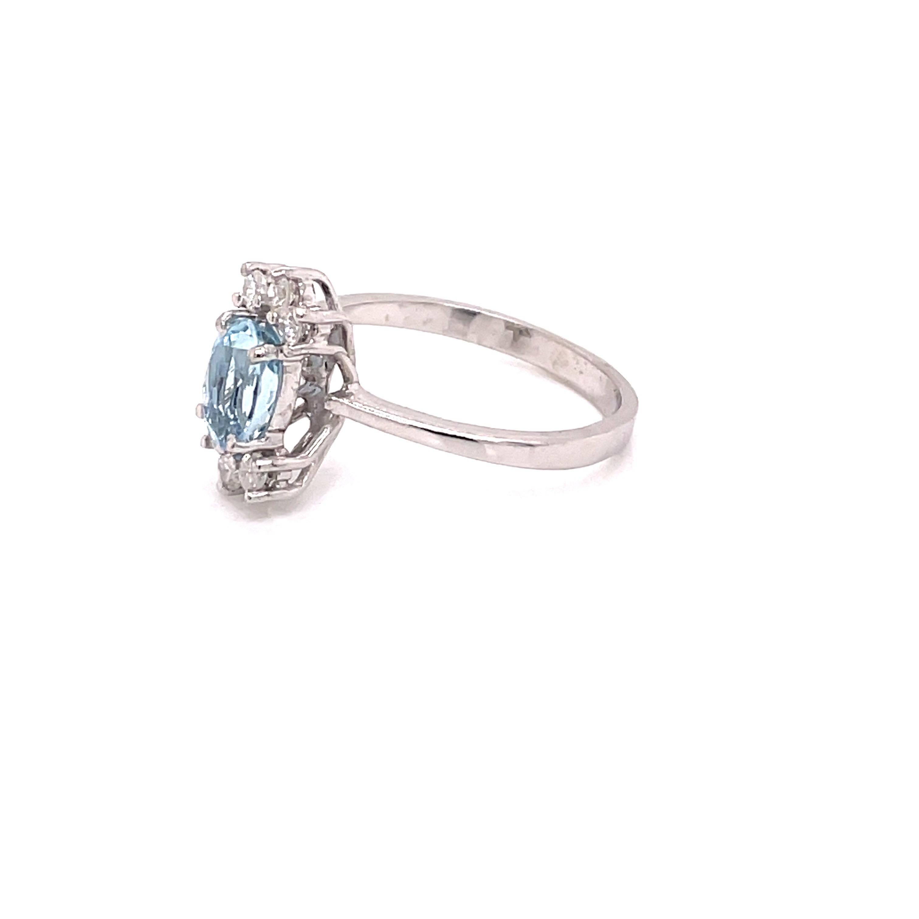 Vintage 1960's .75ct Oval Cut Aquamarine Ring with Diamonds For Sale 1