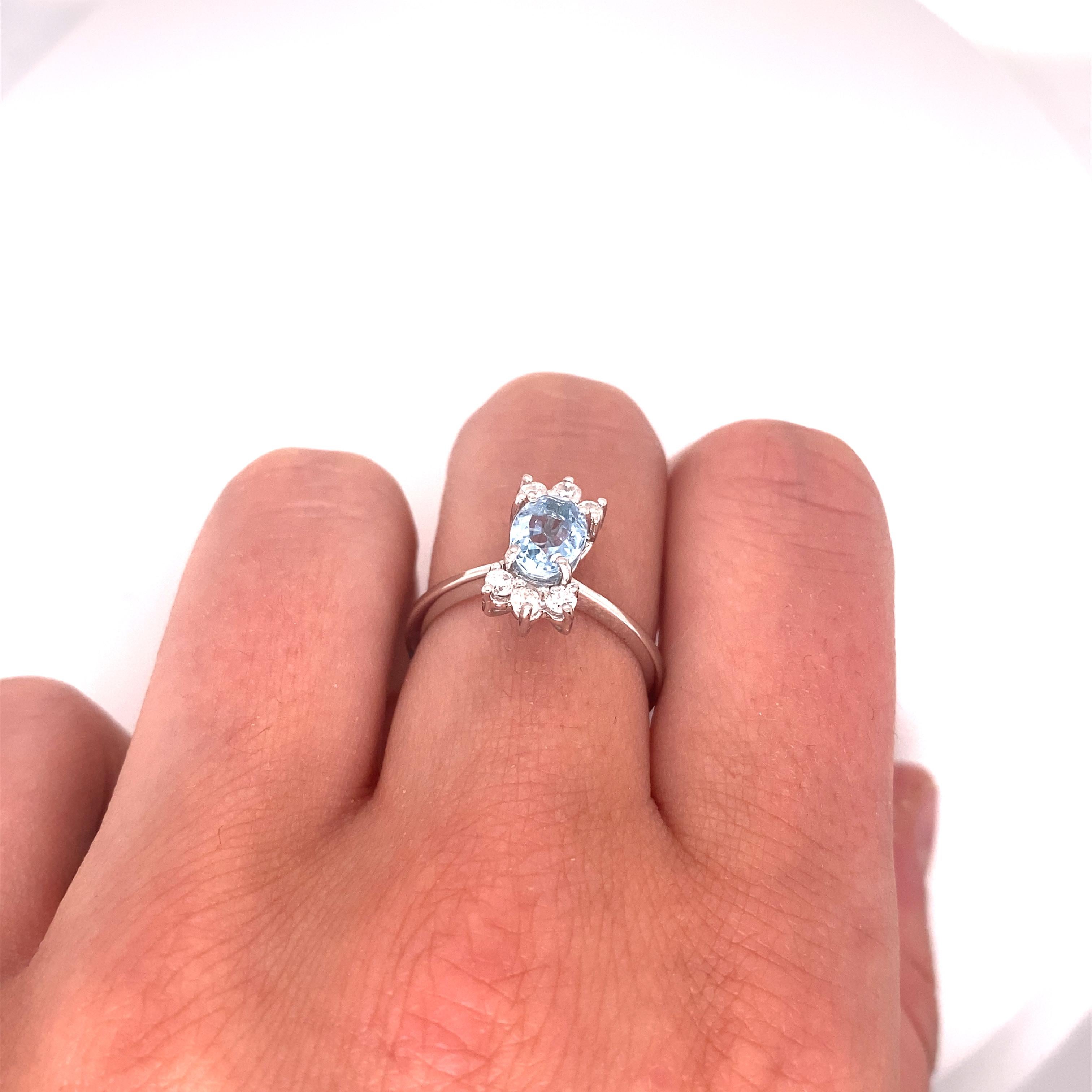 Vintage 1960's .75ct Oval Cut Aquamarine Ring with Diamonds For Sale 2