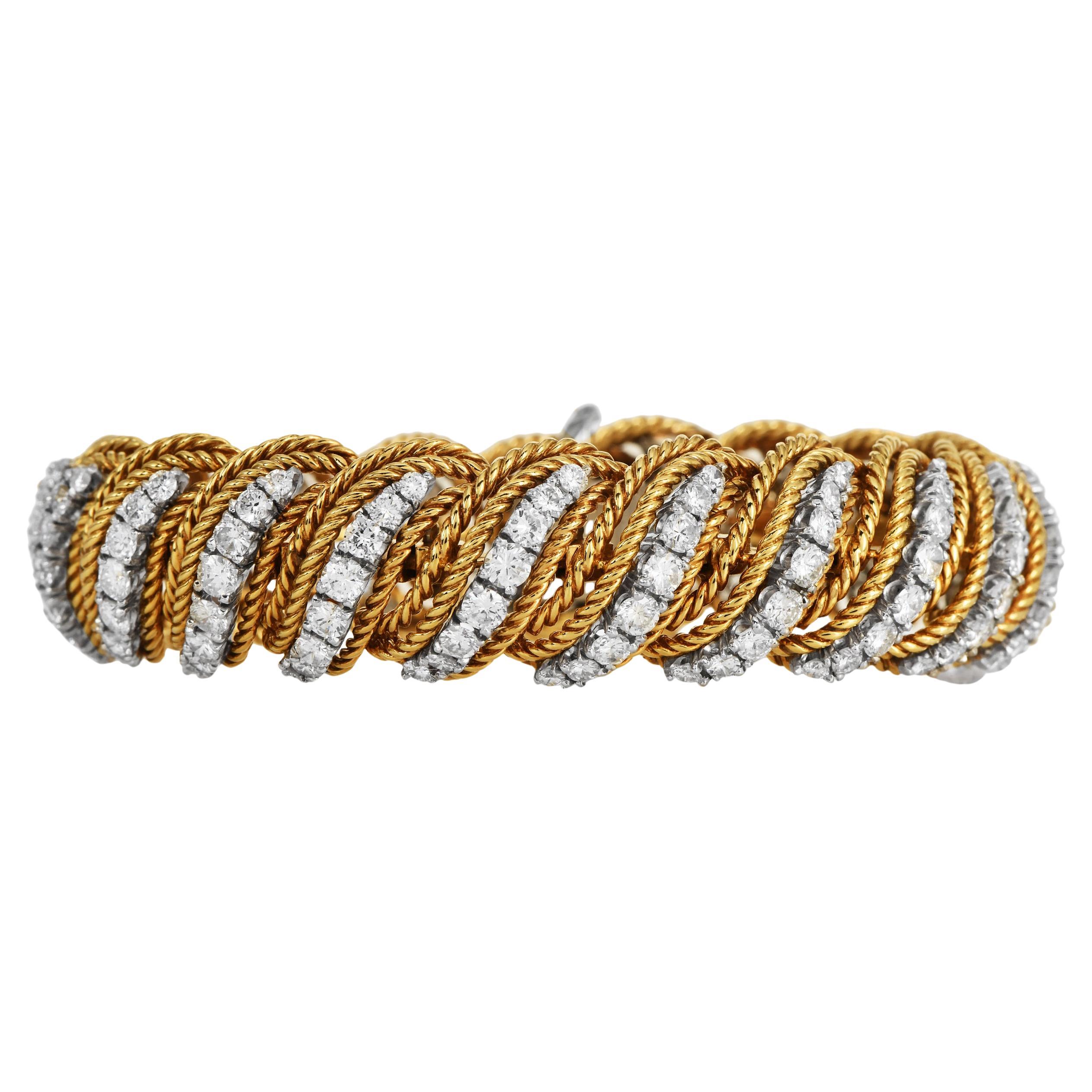 Vintage 1960s 9.90ct Diamond1 8K Gold Link Bracelet For Sale