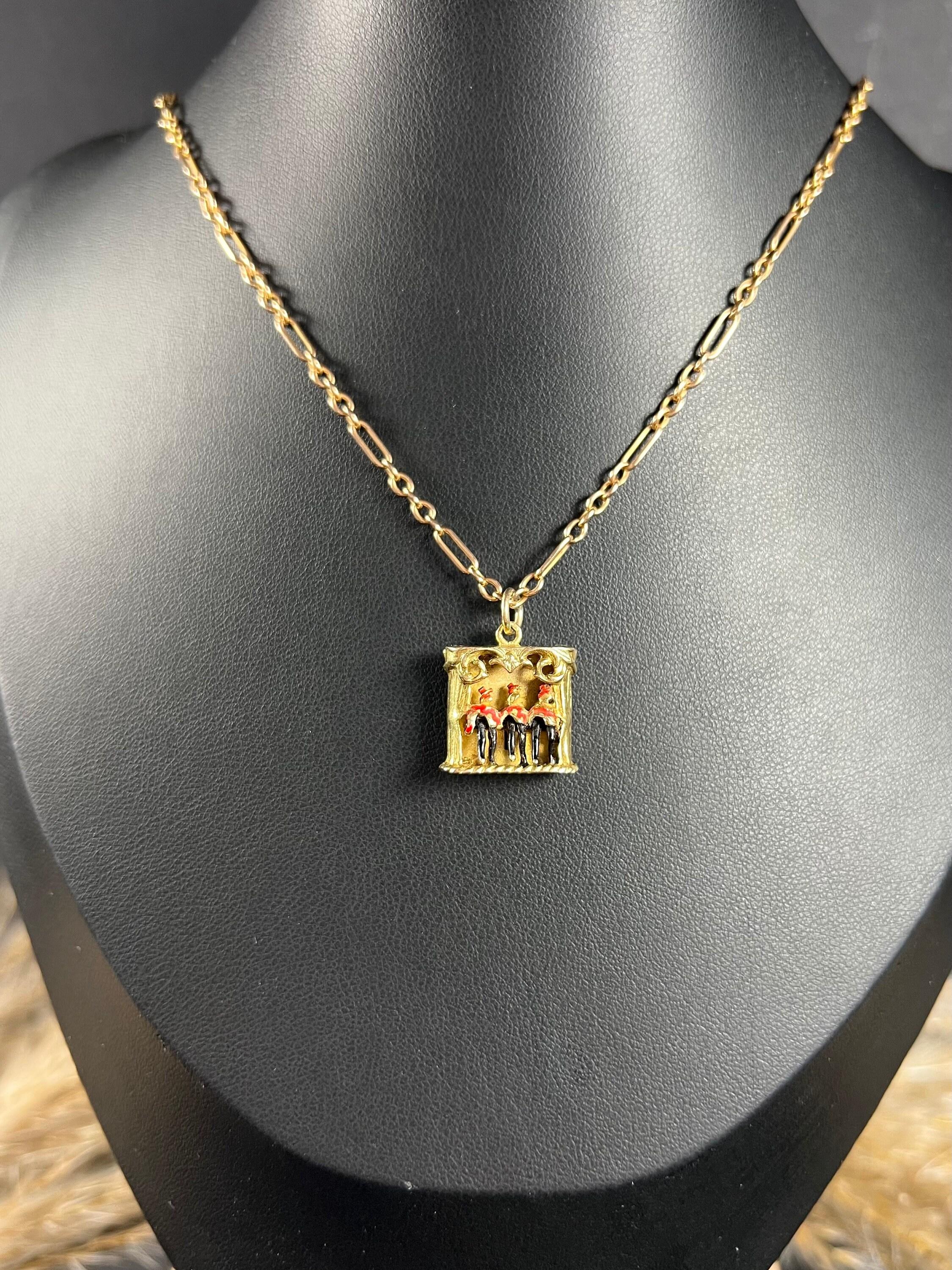 Women's or Men's Vintage 1960s 9ct Gold & Enamel Can-Can Pendant Charm