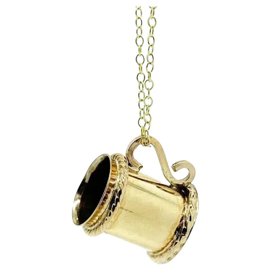 Vintage 1960s 9ct Gold Tankard Charm Necklace