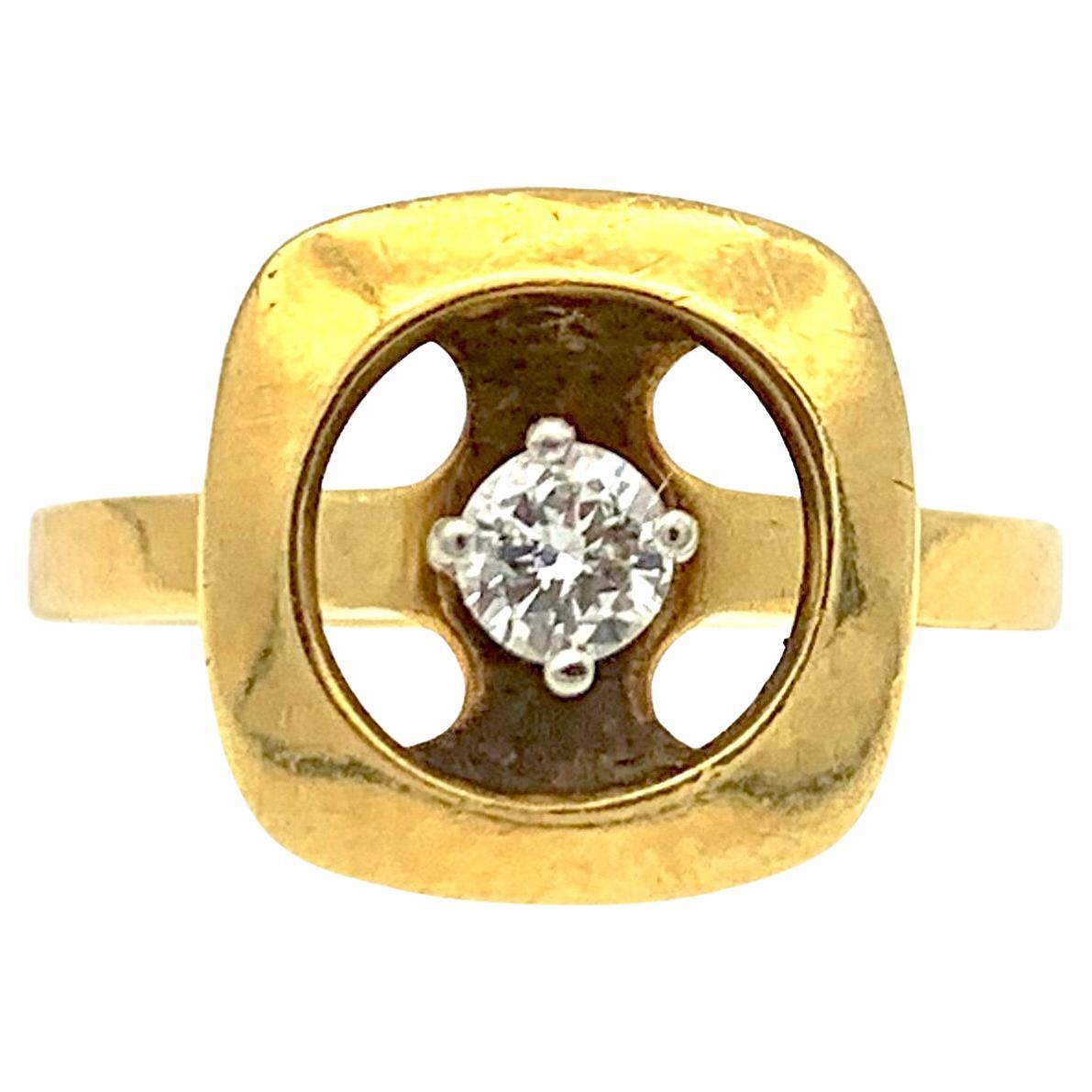Vintage 1960's Abstraktes Design Diamant 14 Karat Gelb Weißgold Ring im Angebot