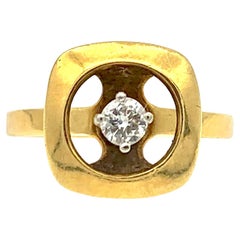 Retro 1960's Abstract Design Diamond 14 Karat Yellow White Gold Ring