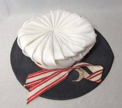 Accordion Pleated Red White and Blue Floppy Bucket Straw Hat 1960s
