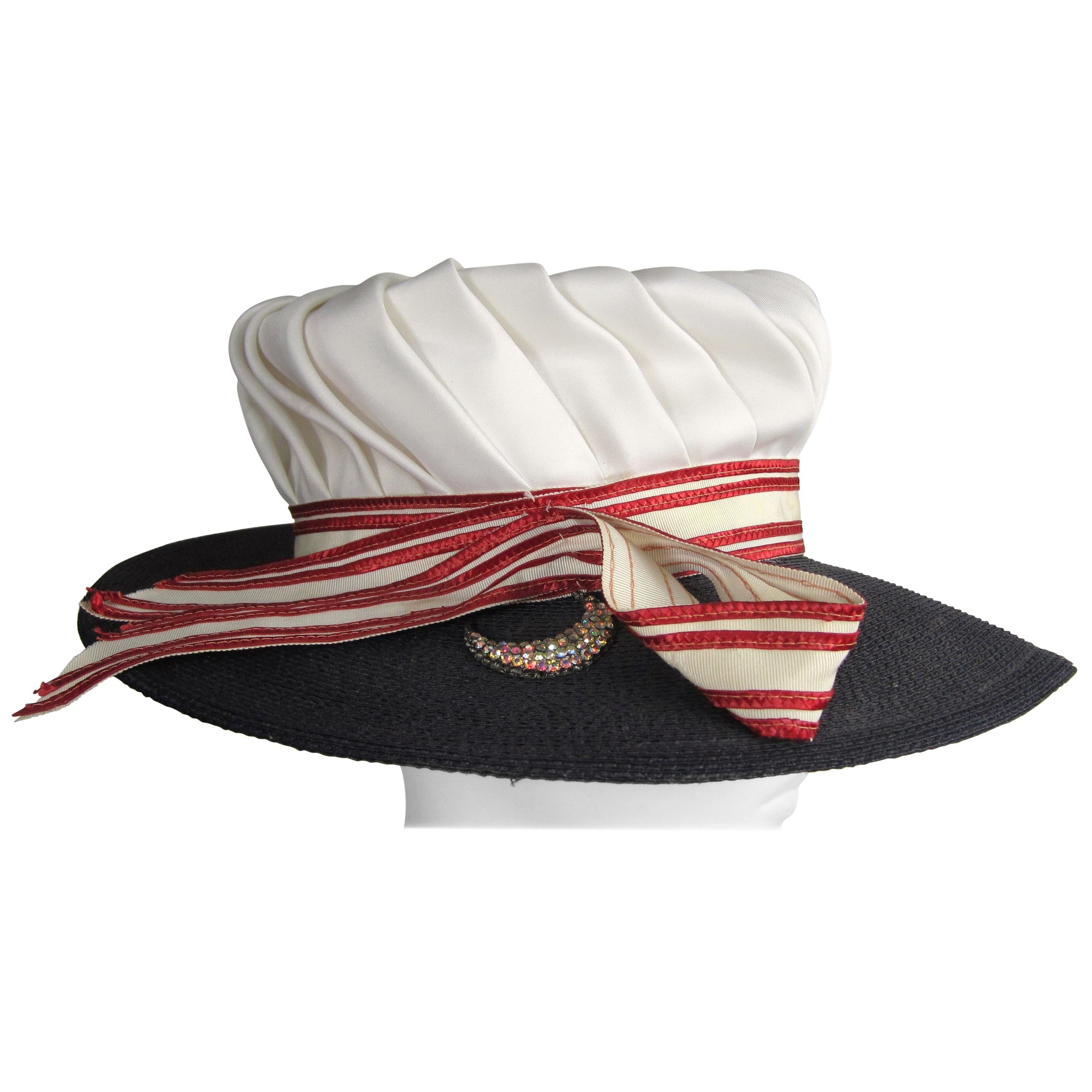 Vintage 1960s Accordion Pleated Red White and Blue Floppy Bucket Straw Hat