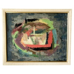 Vintage 1960s American Abstract Modernist Oil on Board Impasto Painting