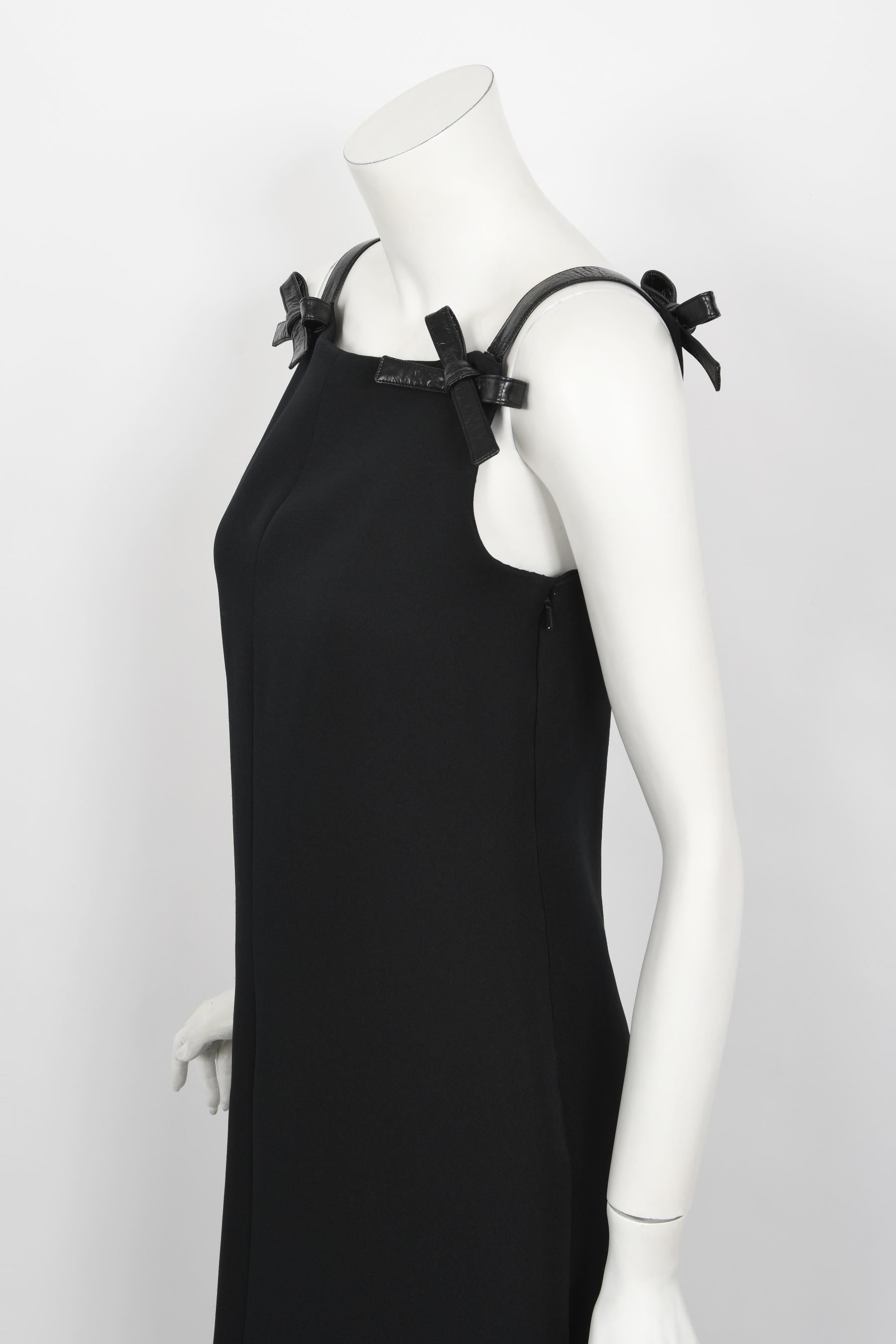Women's Vintage 1960's André Courrèges Black Vinyl-Bows Minimalist Space-Age Mod Gown For Sale