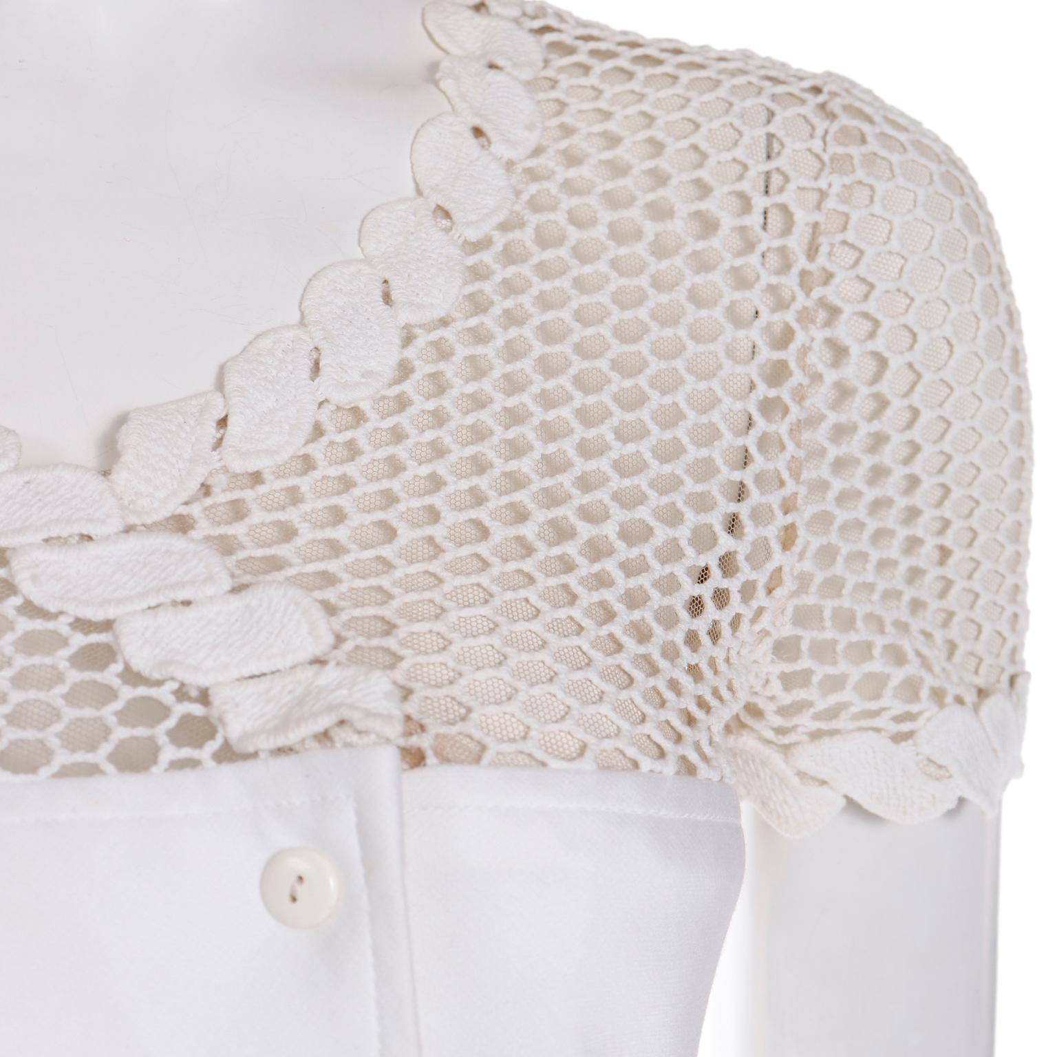 Vintage 1960s Andre Courreges White Dress With Crochet Mesh & Belt For Sale 5