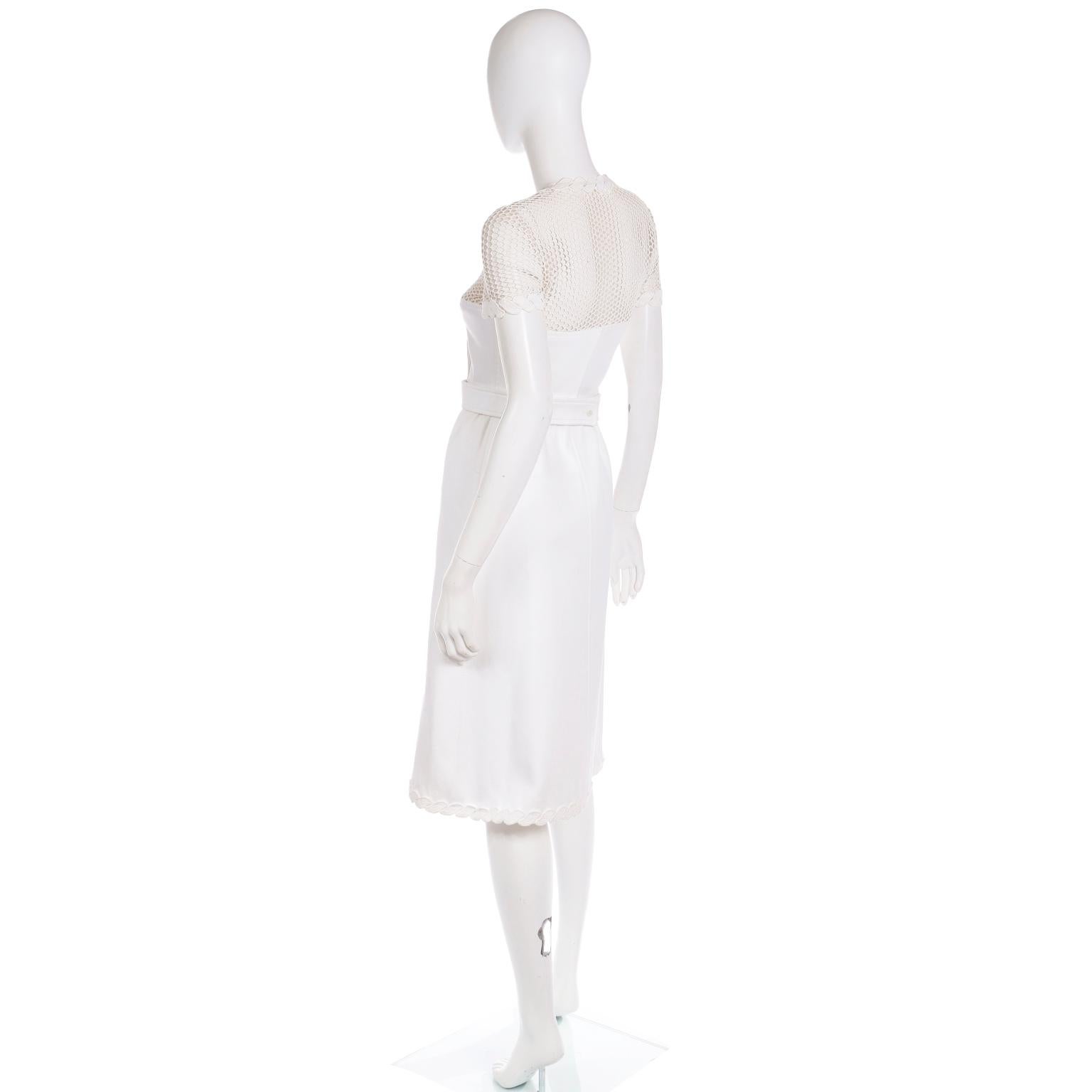 Women's Vintage 1960s Andre Courreges White Dress With Crochet Mesh & Belt For Sale