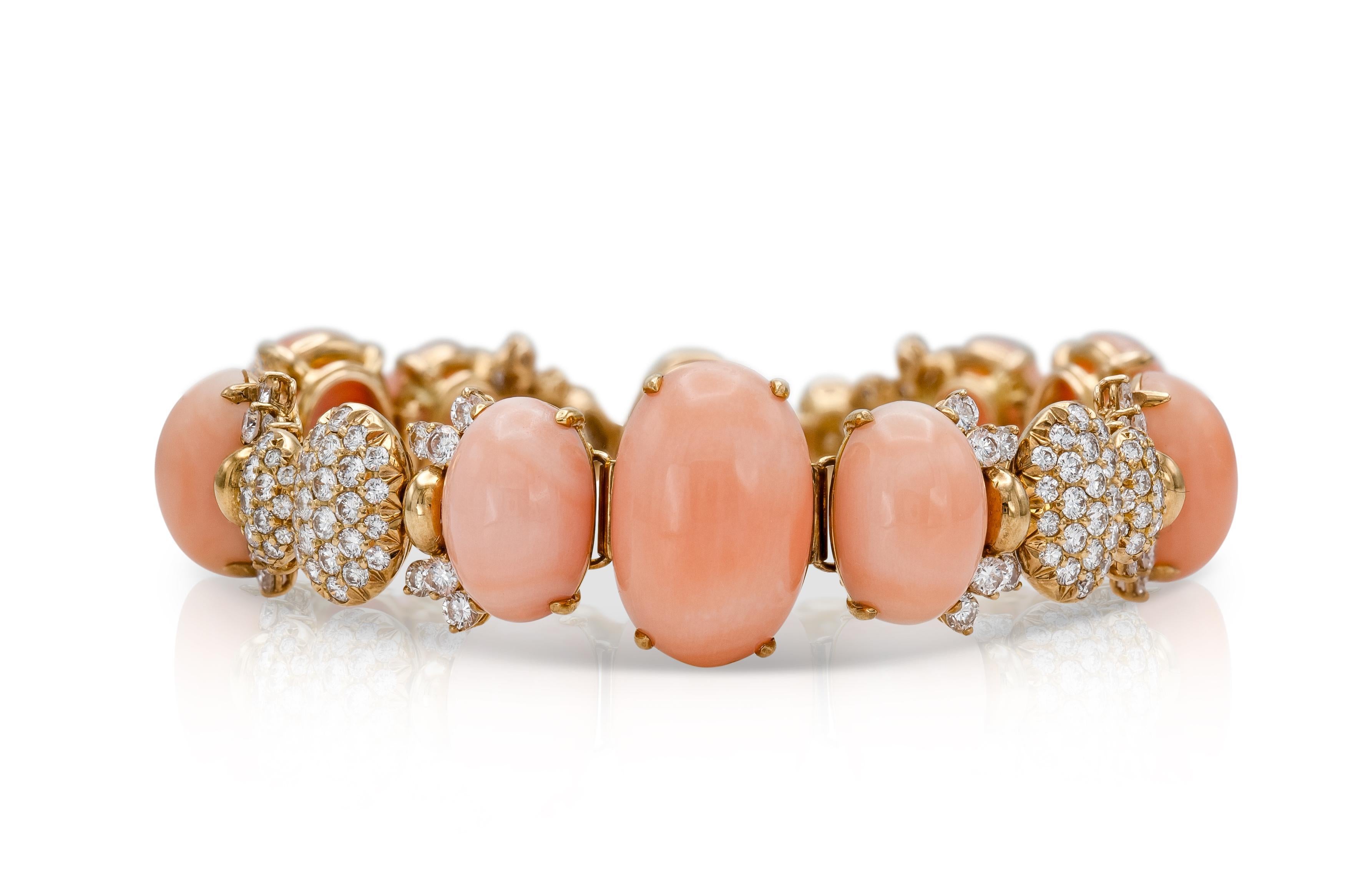 Vintage 1960s Angel Skin Coral Necklace Bracelet and Earrings Set For Sale 1