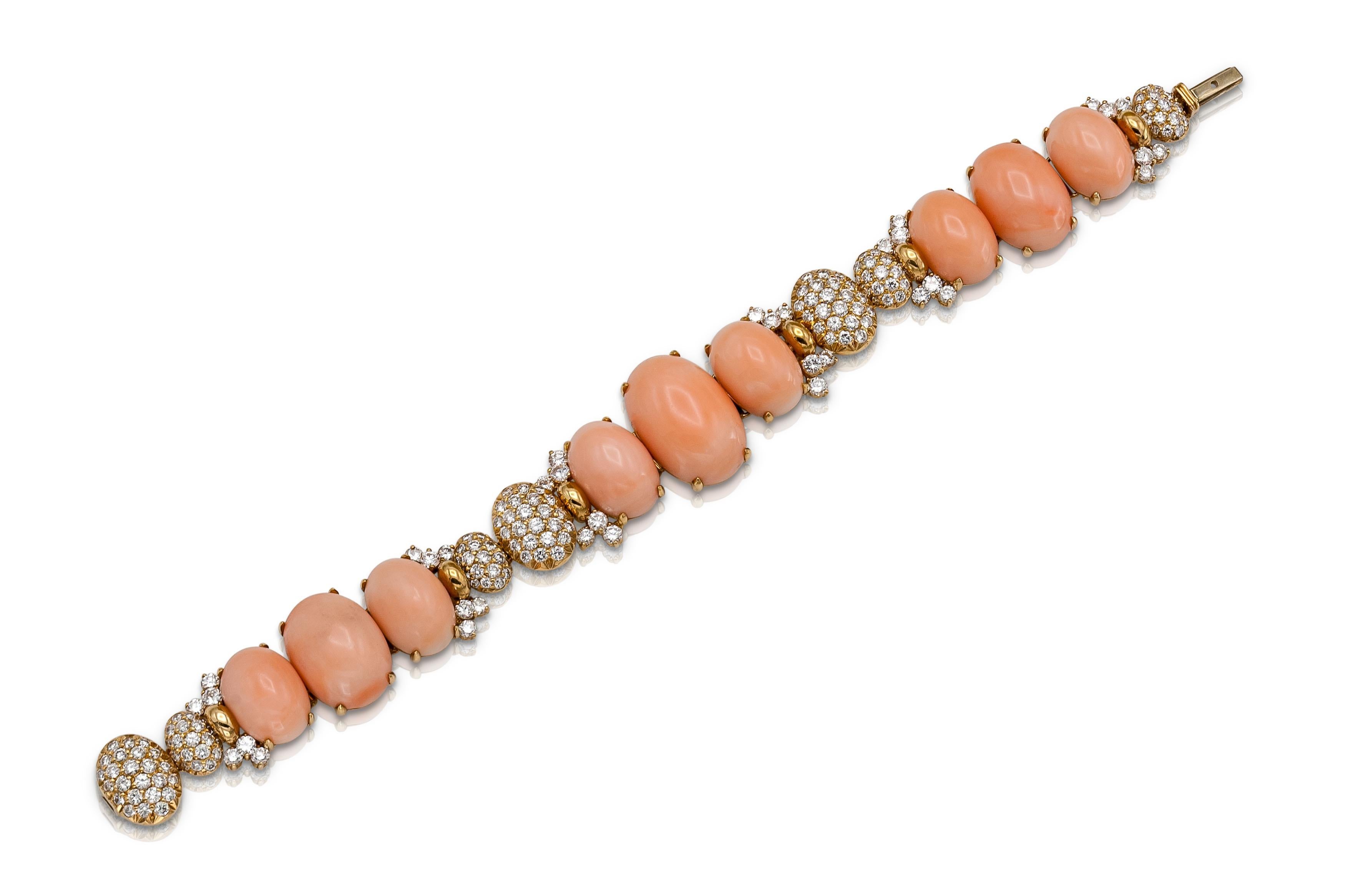 Vintage 1960s Angel Skin Coral Necklace Bracelet and Earrings Set For Sale 2