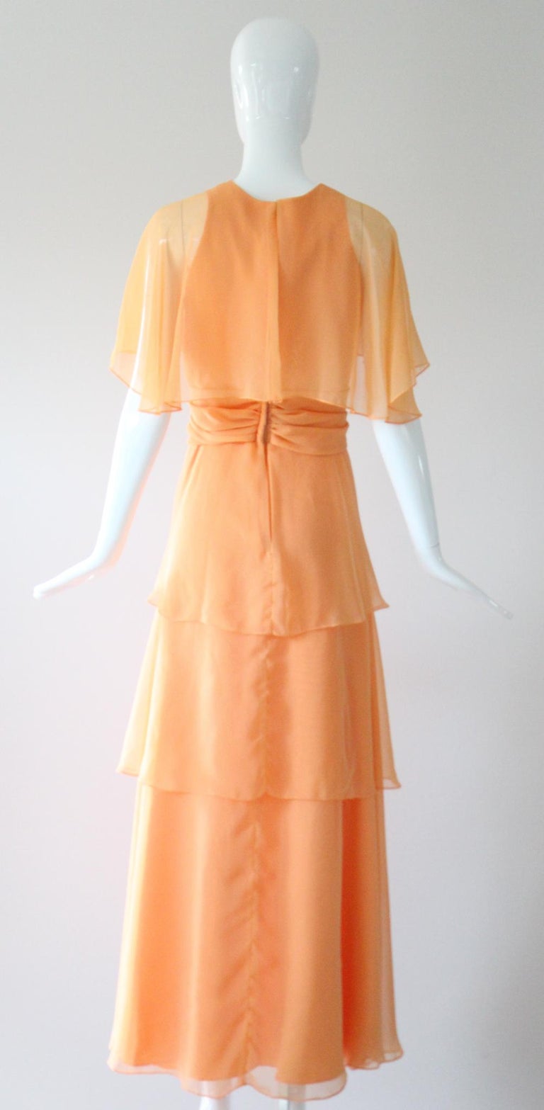 white christmas dresses 1960s Vintage Mint Chiffon Gown Dress with Matching Cape Poncho M/L
