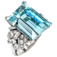 Vintage 1960s Aquamarine Diamond Platinum Cocktail Ring