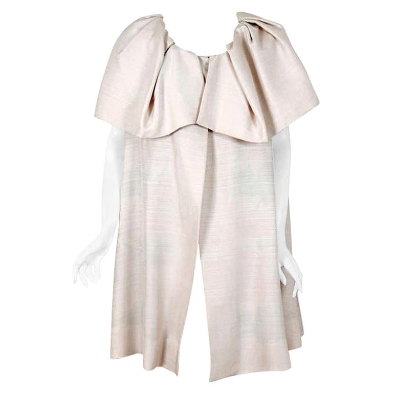 Vintage 1960s Arnold Scaasi Couture Crème Silk Wide Portrait-Collar Cape Jacket