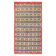 Retro 1960s Art Deco Rug in Beige, Blue Geometric Pattern by Rug & Kilim