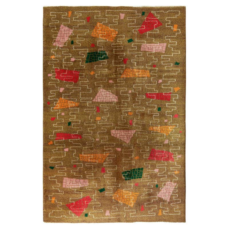 1960s Vintage Art Deco Rug, Multicolor Geometric Pattern by Rug and ...