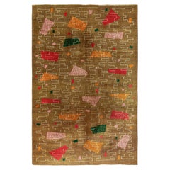 Retro 1960s Art Deco Rug in Brown, Multicolor Geometric Pattern by Rug & Kilim