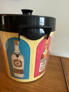 Vintage 1960s Art Pop Retro Yellow Pink Blue Ice Bucket  Barware Made in USA
