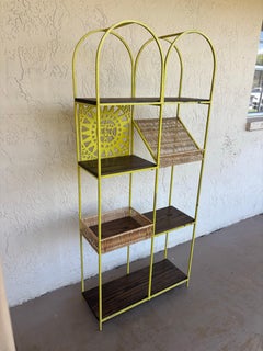 Vintage 1960s Arthur Umanoff Iron Oak Étagère Room Divider Shelving Unit