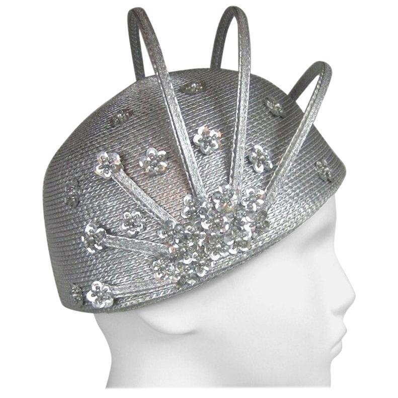 Vintage 1960s Atomic Space age MOD Silver Sculptural Hat 