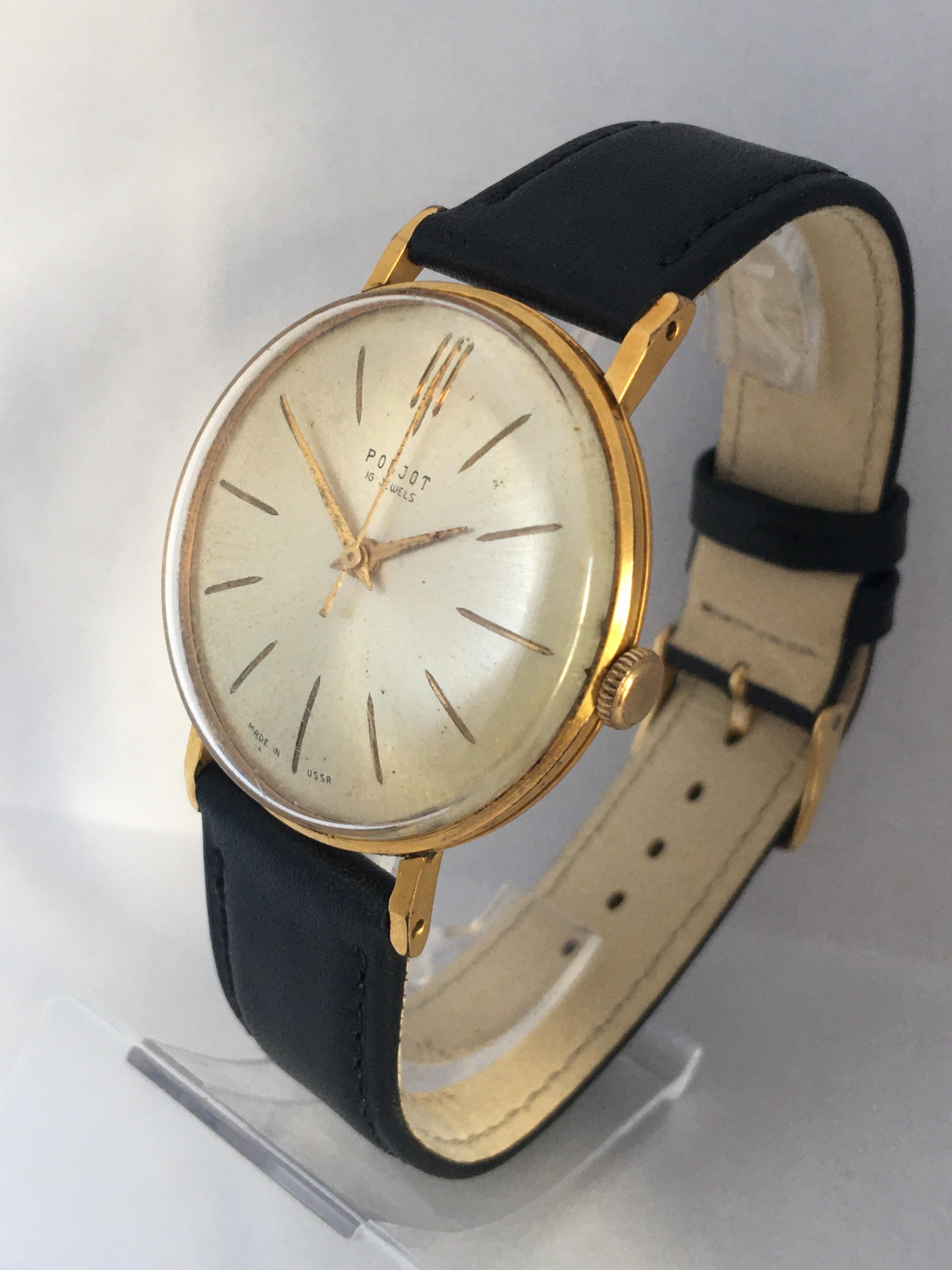 Vintage 1960s Au20 Gold Plate POLJOT Mechanical Watch For Sale 5