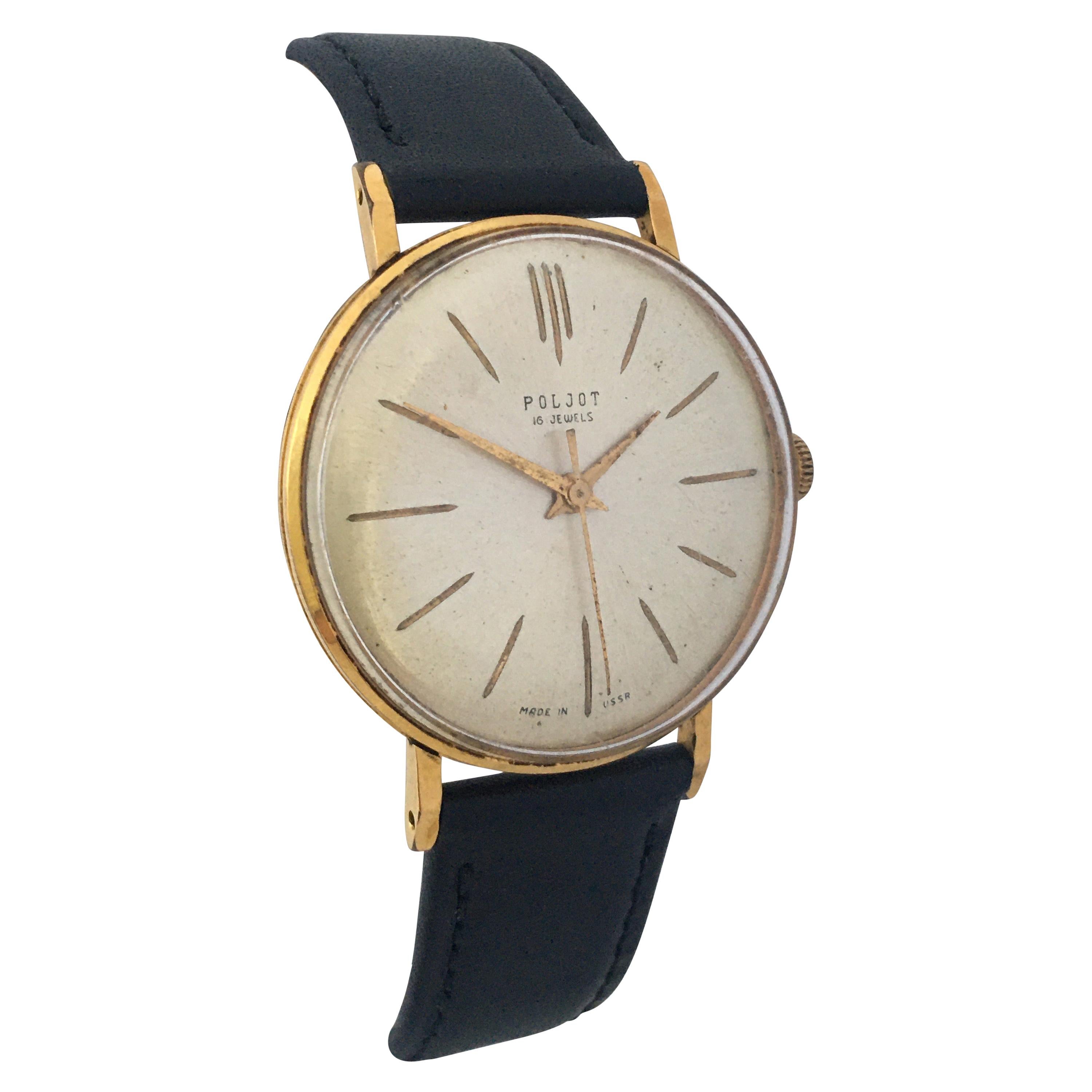 Vintage 1960s Au20 Gold Plate POLJOT Mechanical Watch For Sale