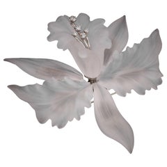 Vintage 1960s Austrian 14K Gold Carved Rock Crystal & Diamond Orchid Brooch