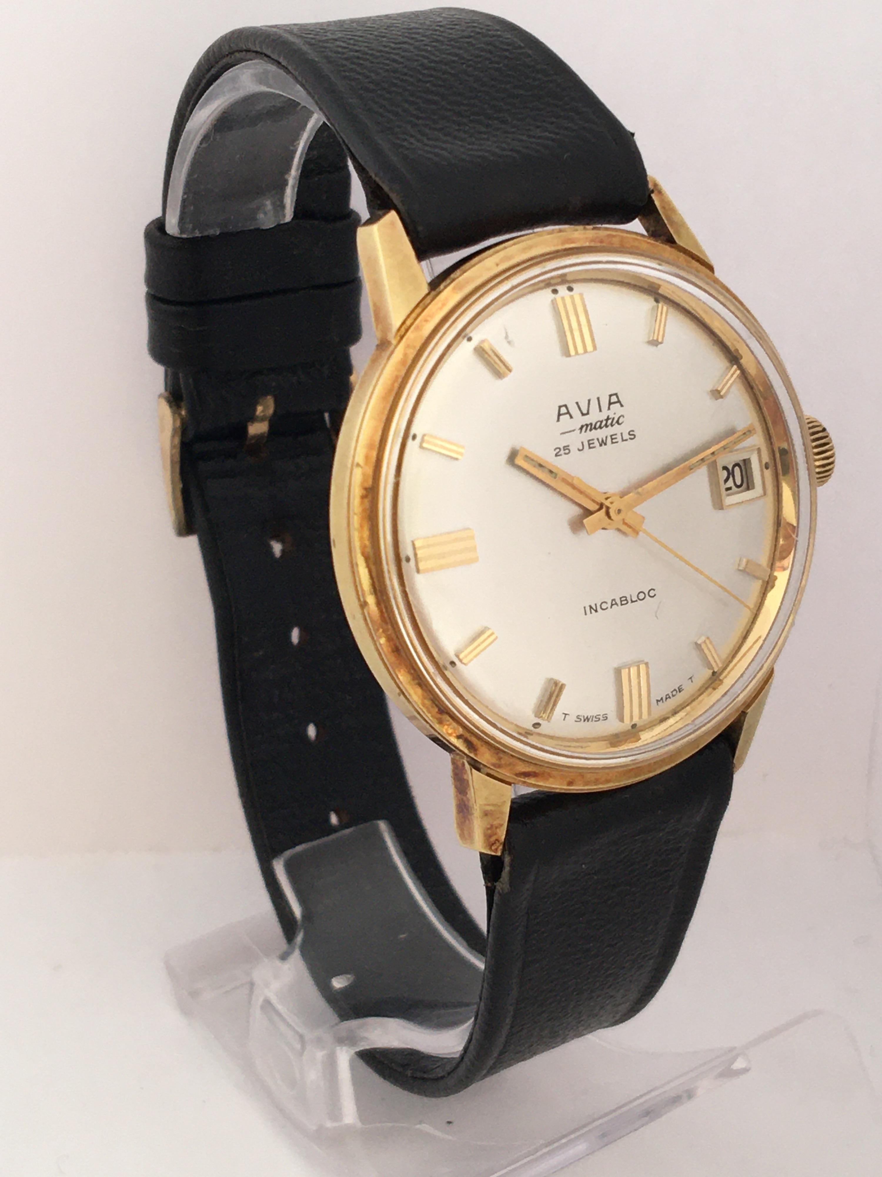 Vintage 1960s Avia Matic Gold-Plated and Stainless Steel Back Wristwatch 4