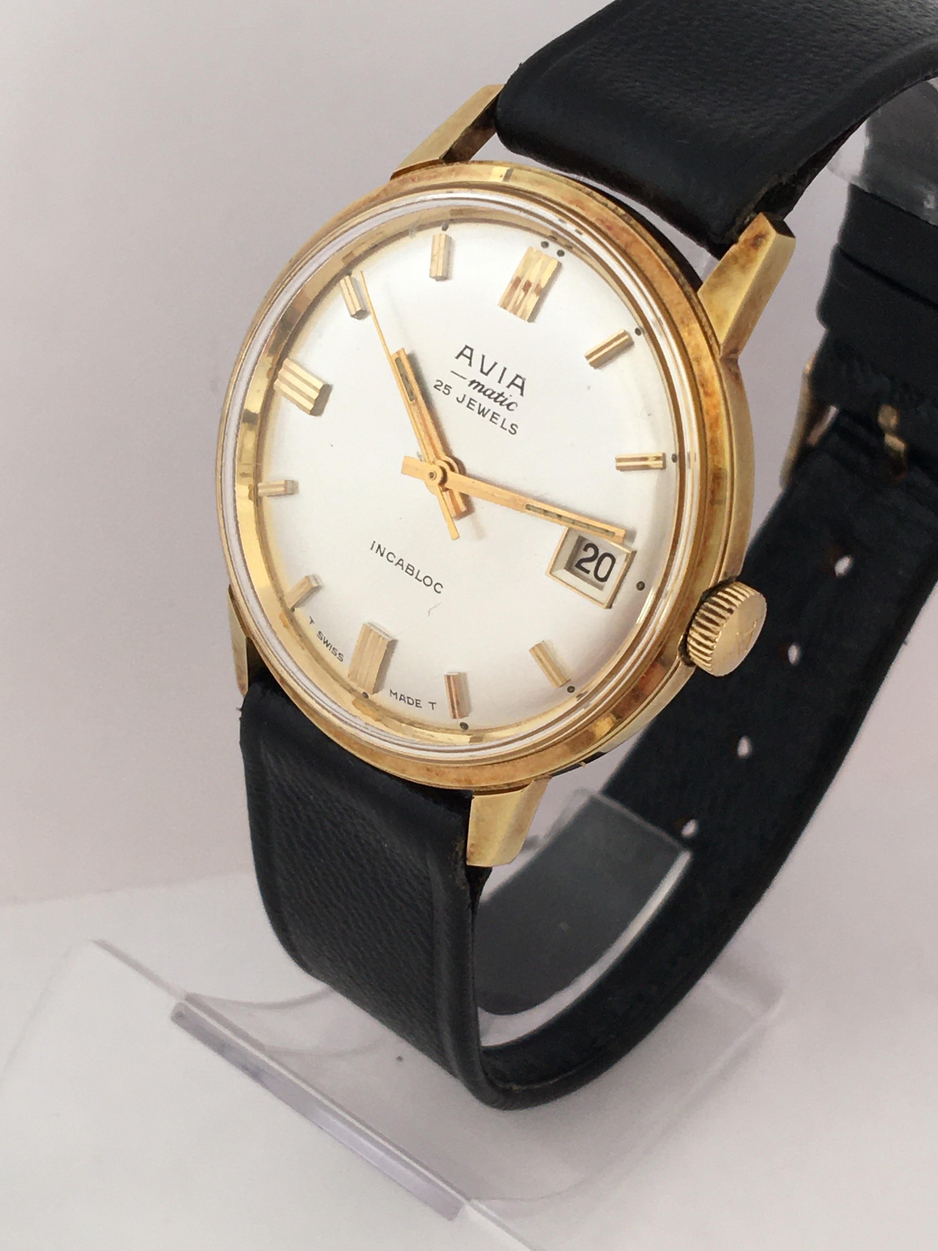 Vintage 1960s Avia Matic Gold-Plated and Stainless Steel Back Wristwatch 6