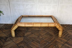 Vintage 1960s Bamboo Coffee Table With Original Glass Top