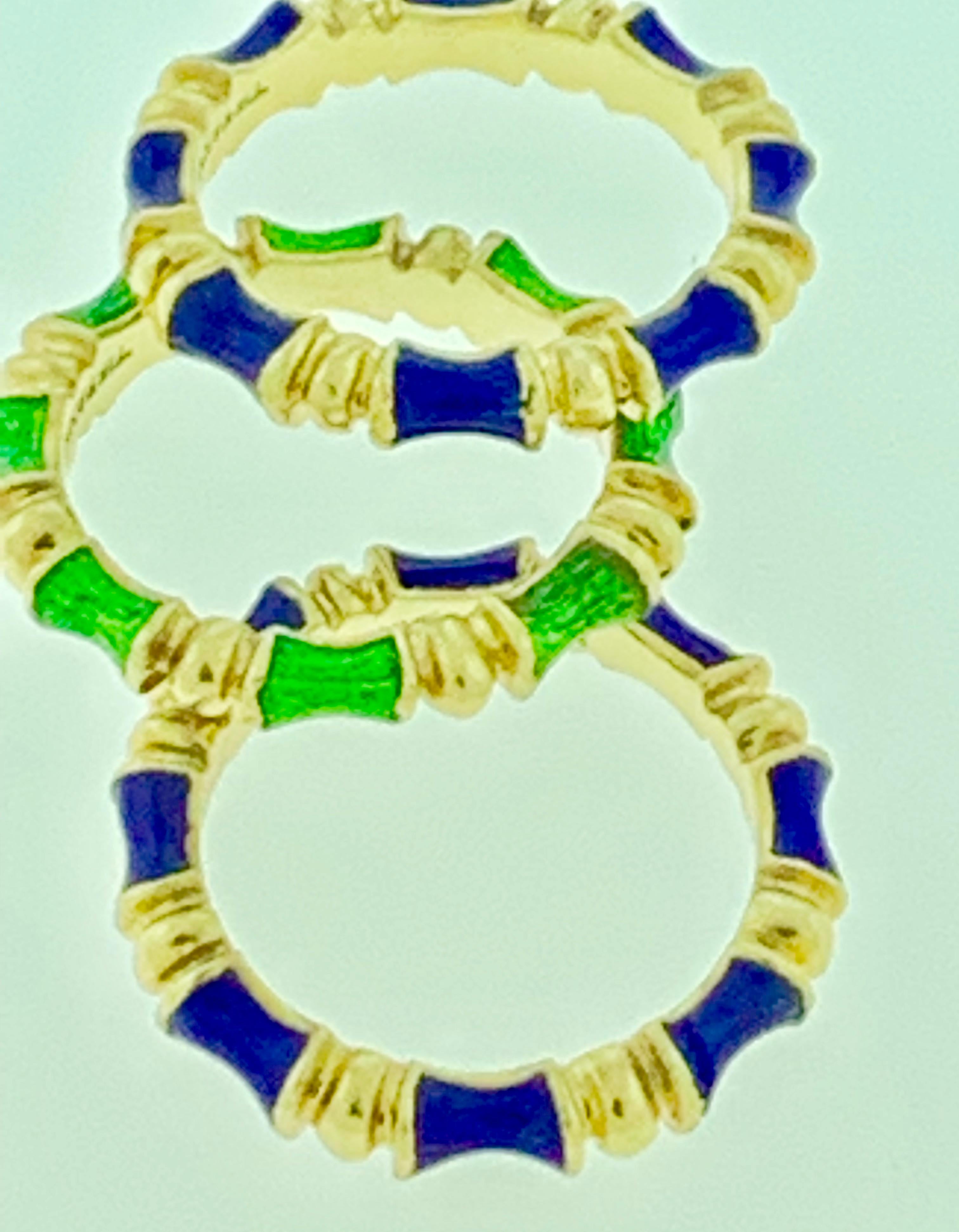 Women's Vintage 1960s Bamboo Tiffany & Co. Schlumberger Enamel Set of 3 Bands Green/Blue