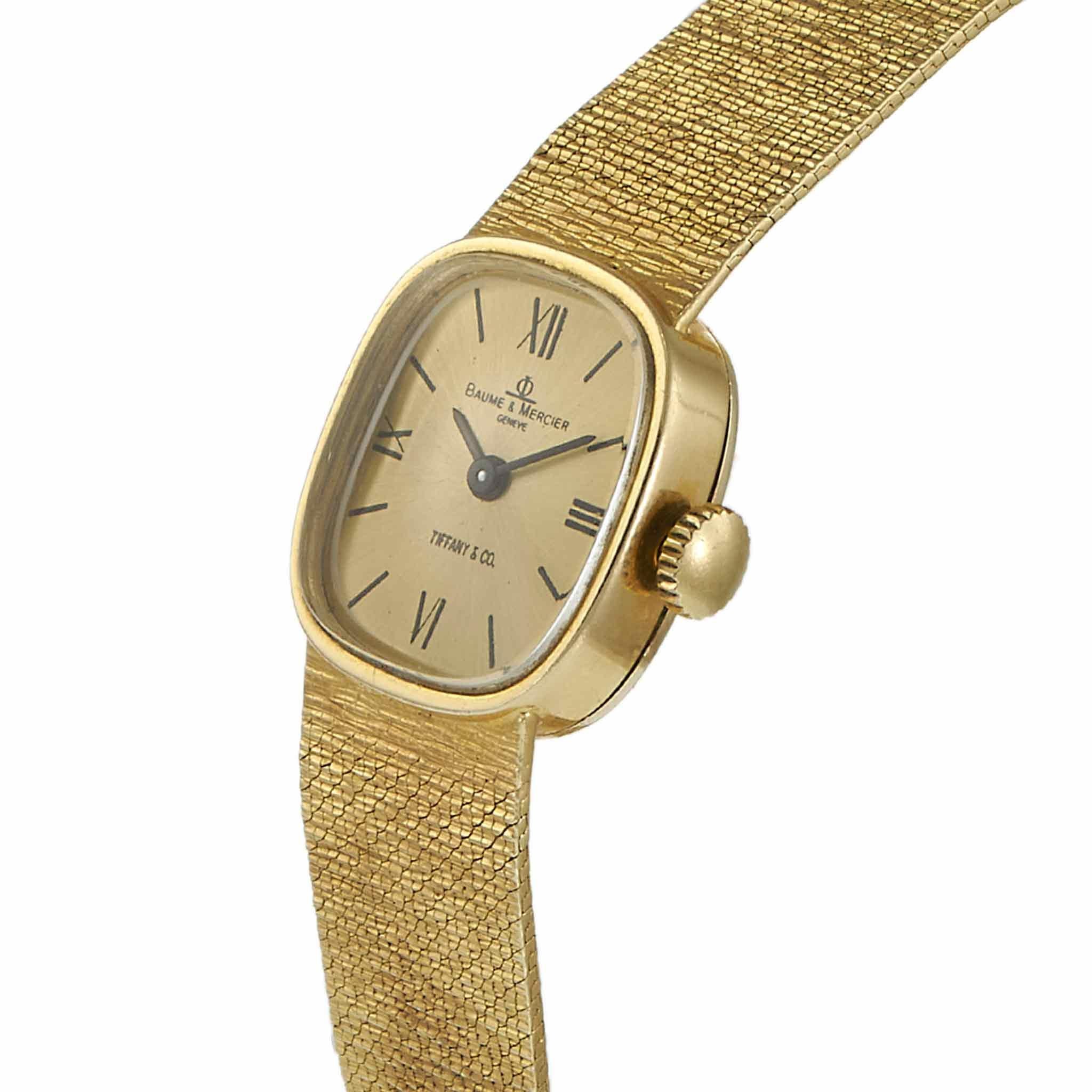 Vintage 1960s Baume & Mercier 14KT Yellow Gold Double Signed Tiffany & Co. Regarder Pour femmes en vente