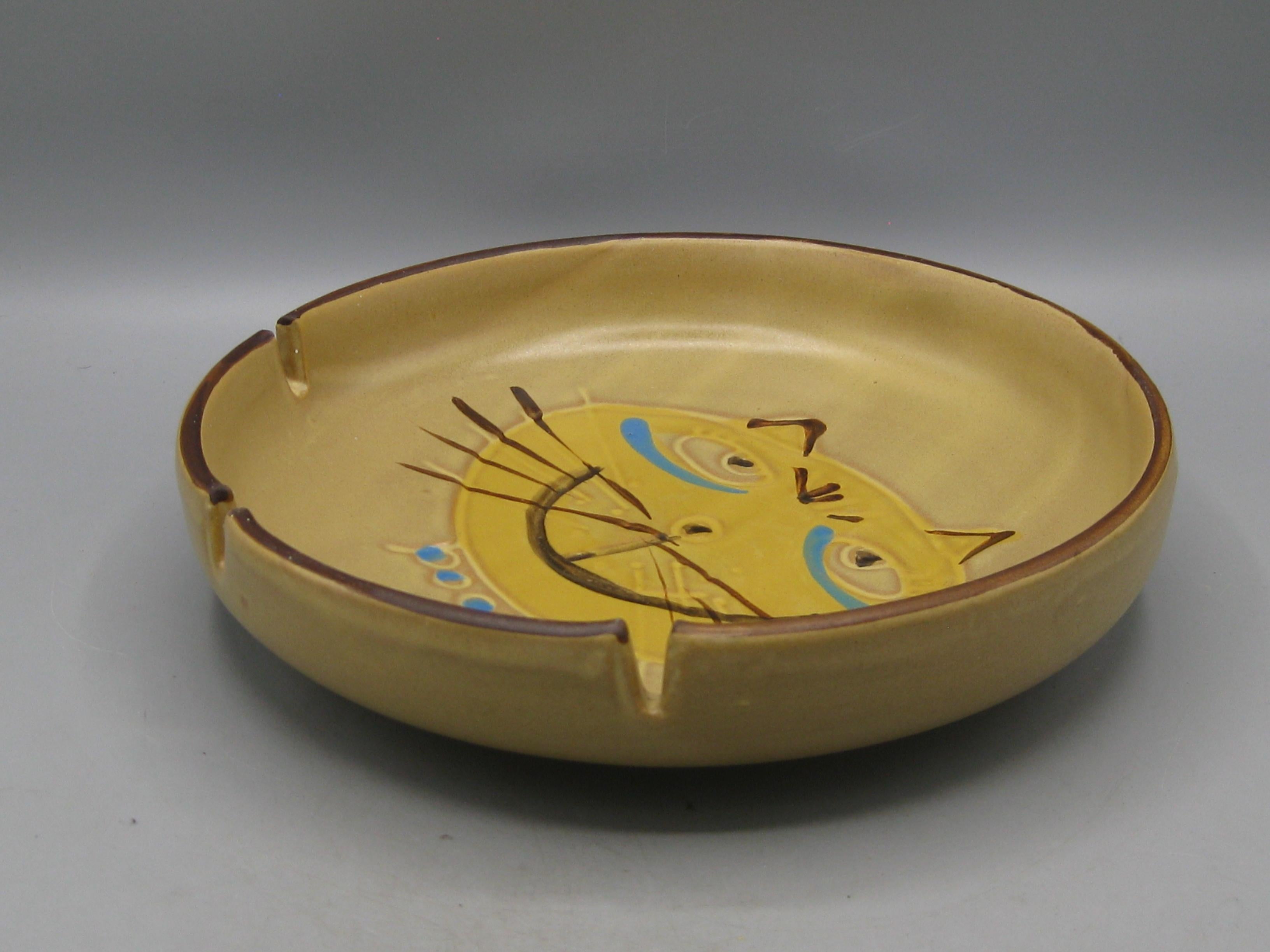 Vintage 1960's Bennett Welsh Pacific Stoneware Pottery Atomic Cat Ashtray For Sale 1