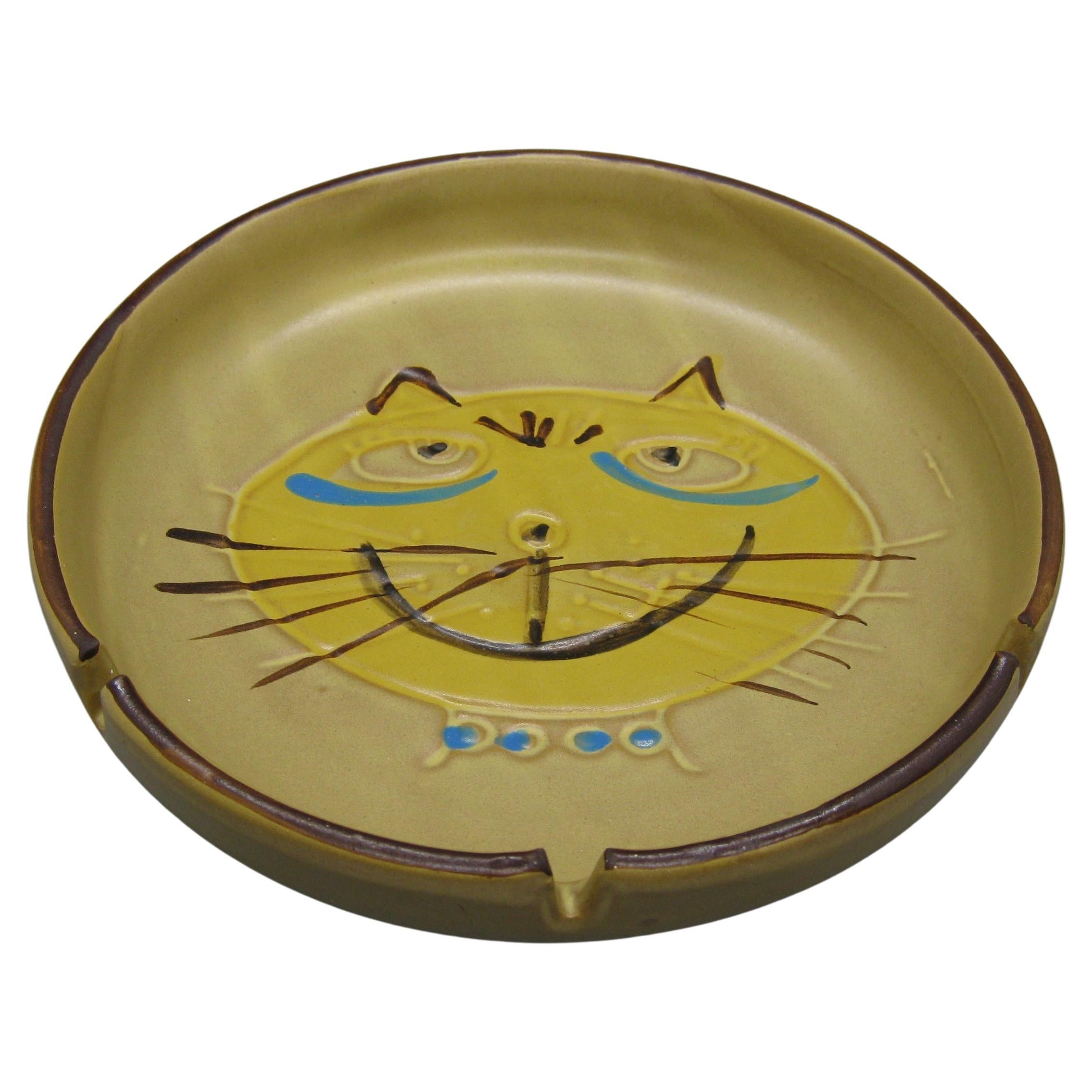 Vintage 1960's Bennett Welsh Pacific Stoneware Pottery Atomic Cat Ashtray For Sale