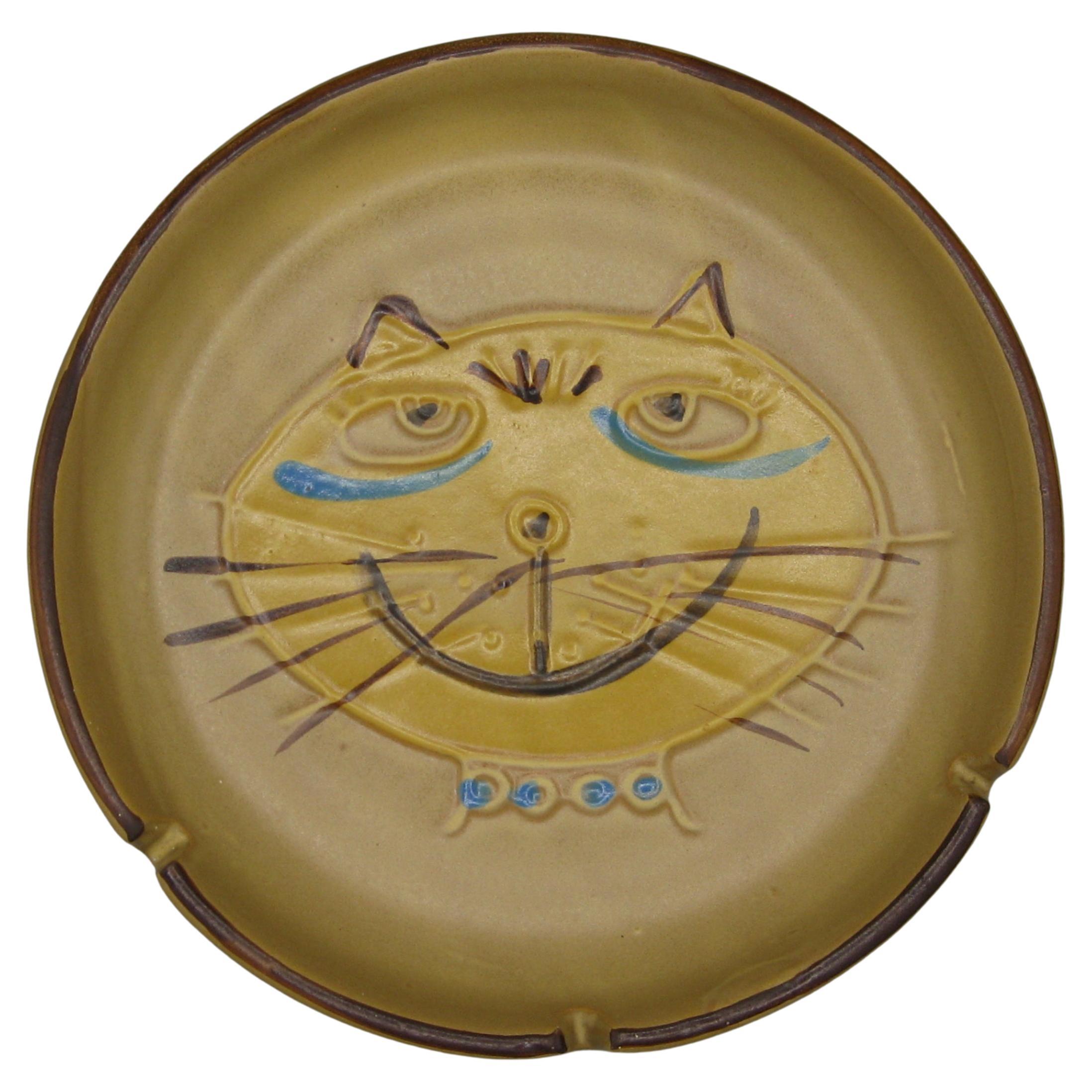 Vintage 1960's Bennett Welsh Pacific Stoneware Pottery Atomic Cat Ashtray For Sale