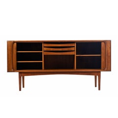 Vintage 1960s Bernhard Pedersen & Son Danish Tambour Teak Credenza Sideboard