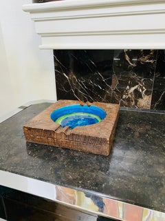 Vintage 1960s Bitossi for Rosenthal-Netter Blue Glazed Ceramic Ashtray Catchall