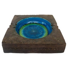 Vintage 1960s Bitossi for Rosenthal-Netter Blue Glazed Ceramic Ashtray Catchall
