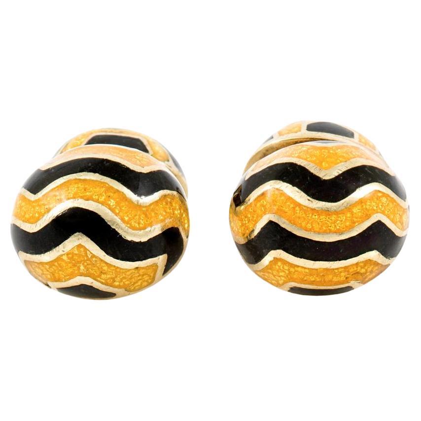 Vintage 1960s Black and Yellow Enamel Cufflinks