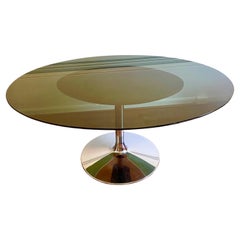 Table de salle à manger ovale en verre fumé, noir et chromé, Vintage 1960s