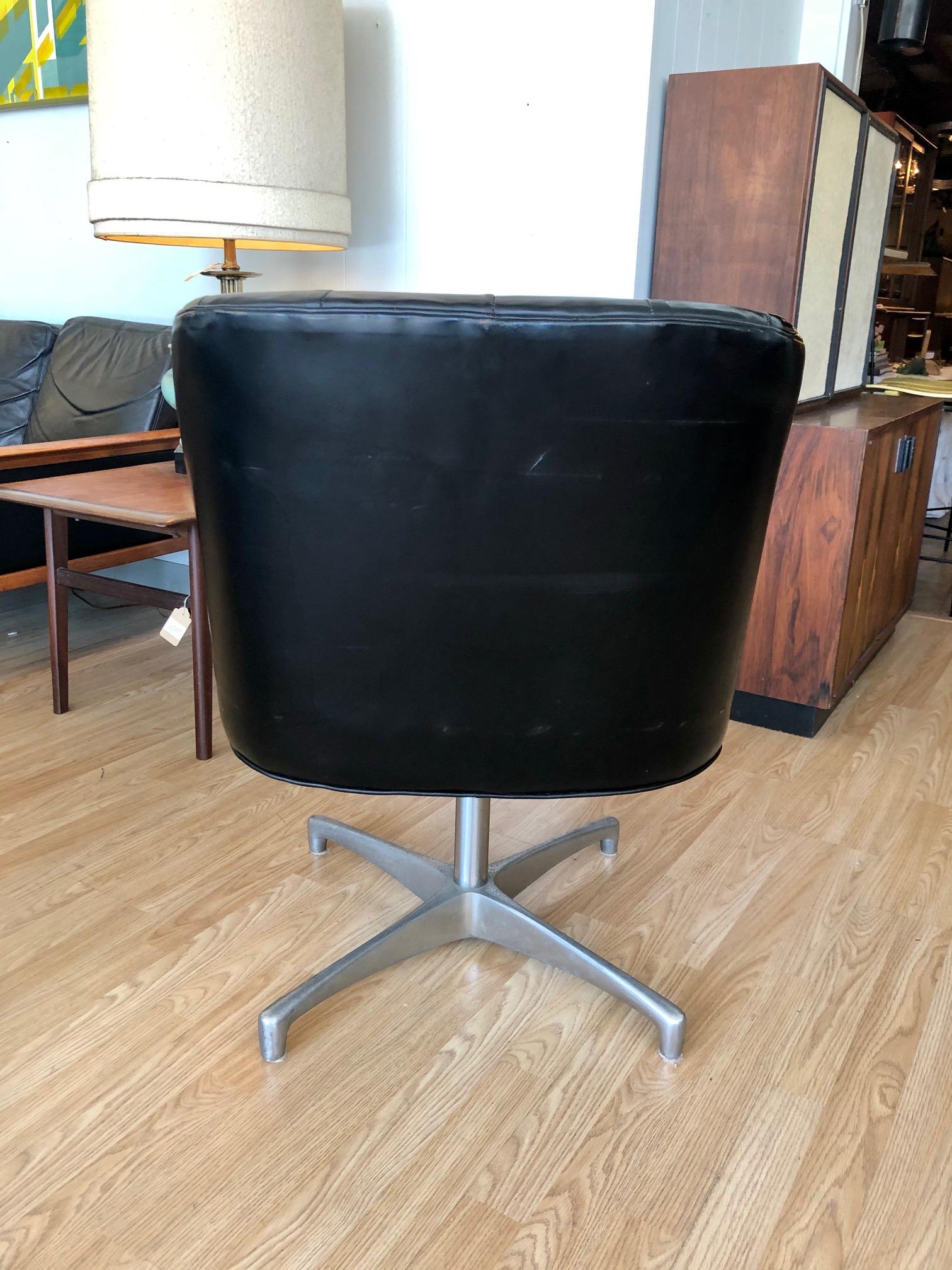 Vintage 1960s Black Leather Swivel Chair by Jens Risom for B.L. Marble Company 2