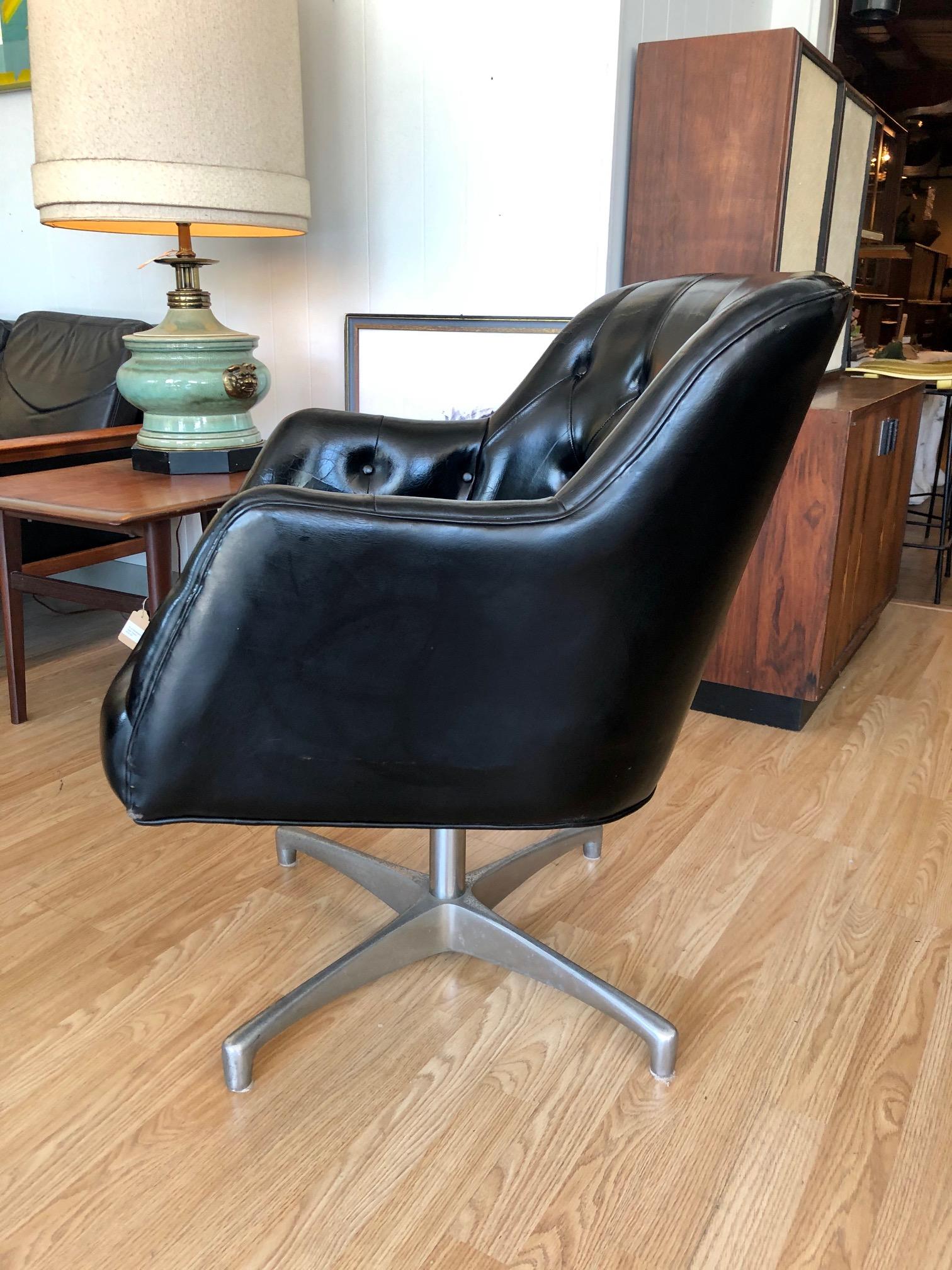 Vintage 1960s Black Leather Swivel Chair by Jens Risom for B.L. Marble Company 3