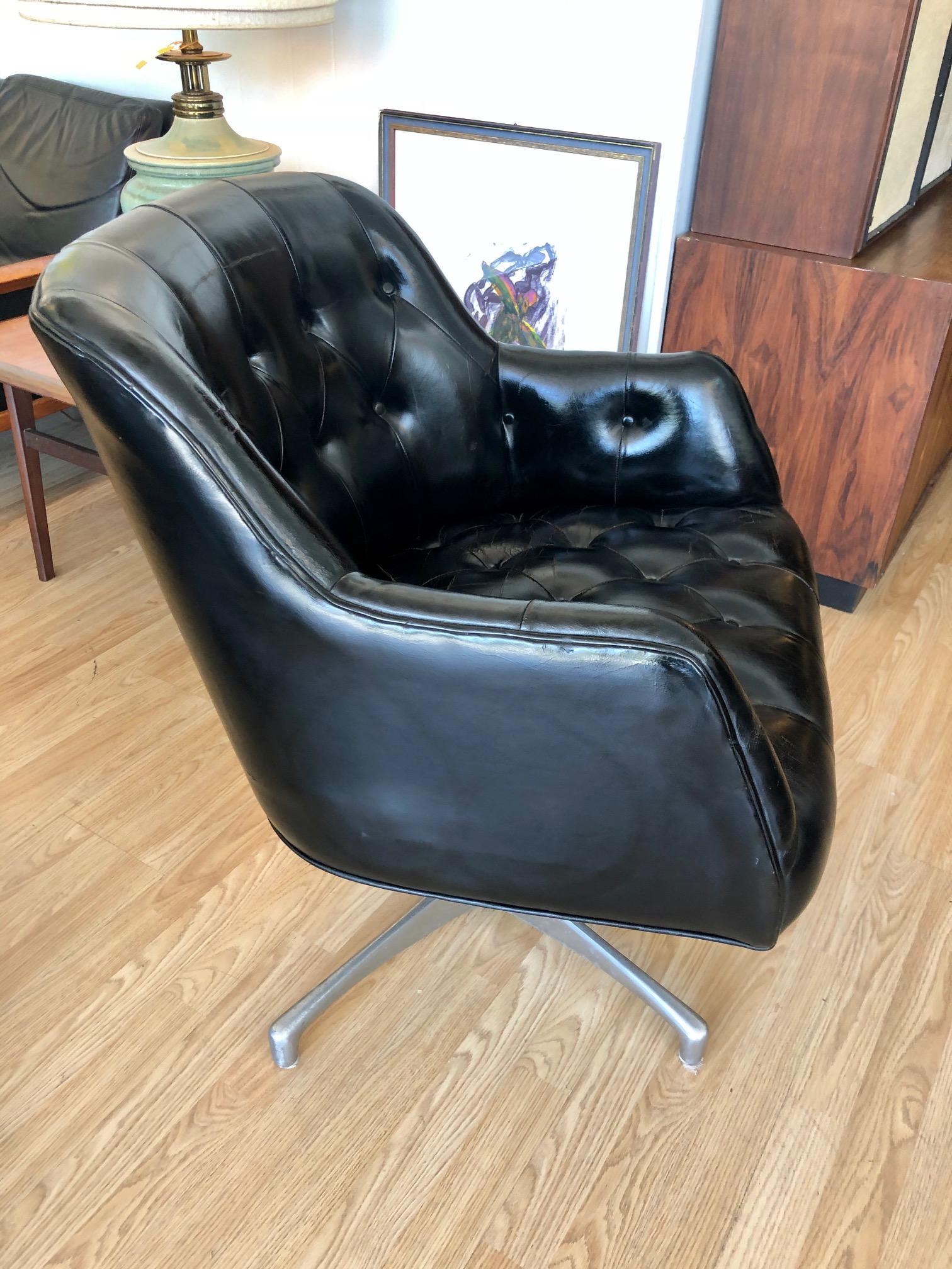 Vintage 1960s Black Leather Swivel Chair by Jens Risom for B.L. Marble Company 4