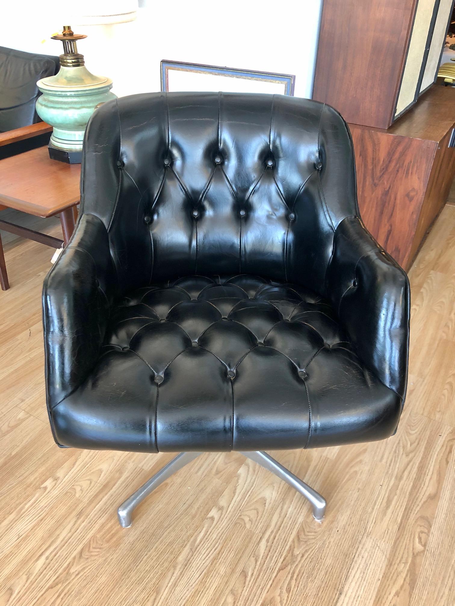 Vintage 1960s Black Leather Swivel Chair by Jens Risom for B.L. Marble Company 5