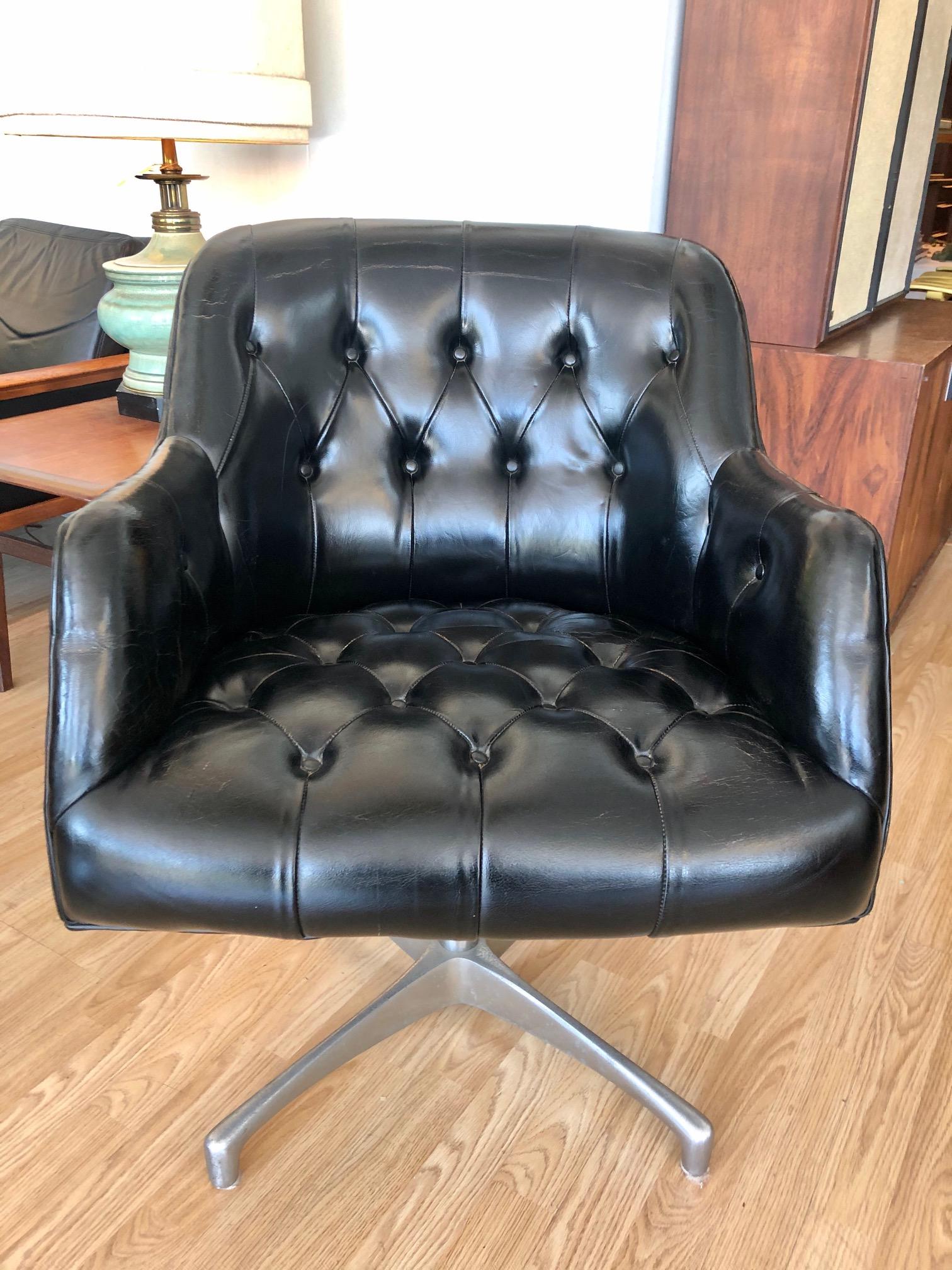 Vintage 1960s Black Leather Swivel Chair by Jens Risom for B.L. Marble Company 6