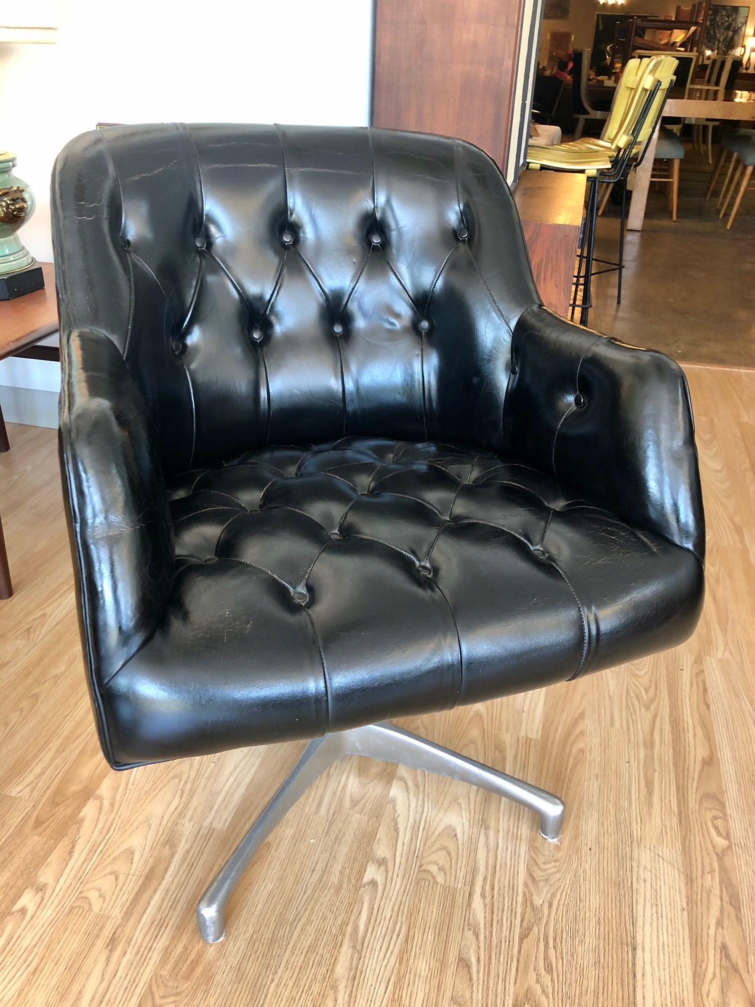 Vintage 1960s Black Leather Swivel Chair by Jens Risom for B.L. Marble Company 7