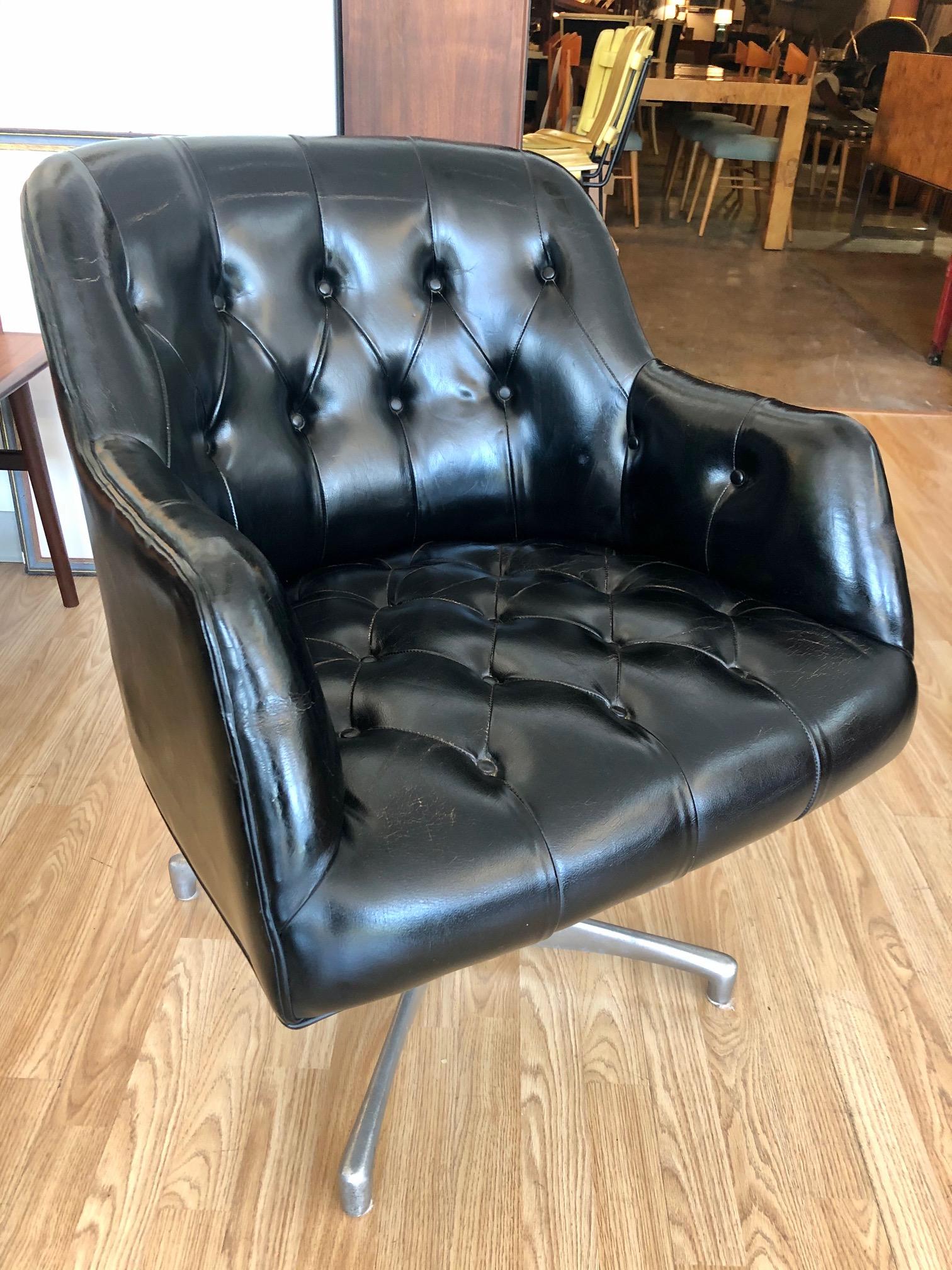 Vintage 1960s Black Leather Swivel Chair by Jens Risom for B.L. Marble Company 8