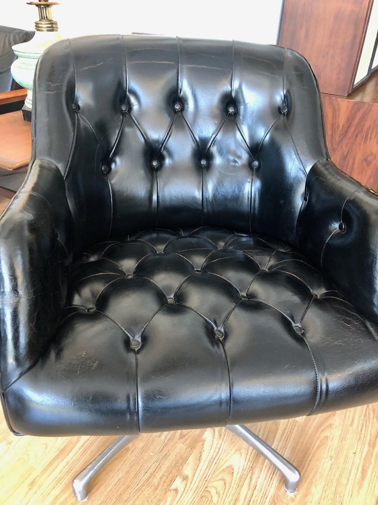 Vintage 1960s Black Leather Swivel Chair by Jens Risom for B.L. Marble