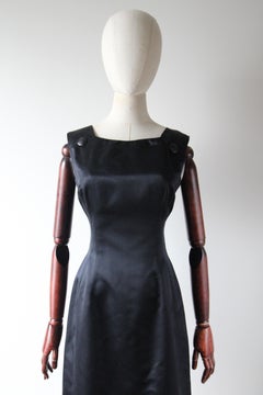 Abito da cocktail vintage anni '60 in raso nero Anne Fogarty UK 8-10 US 4-6