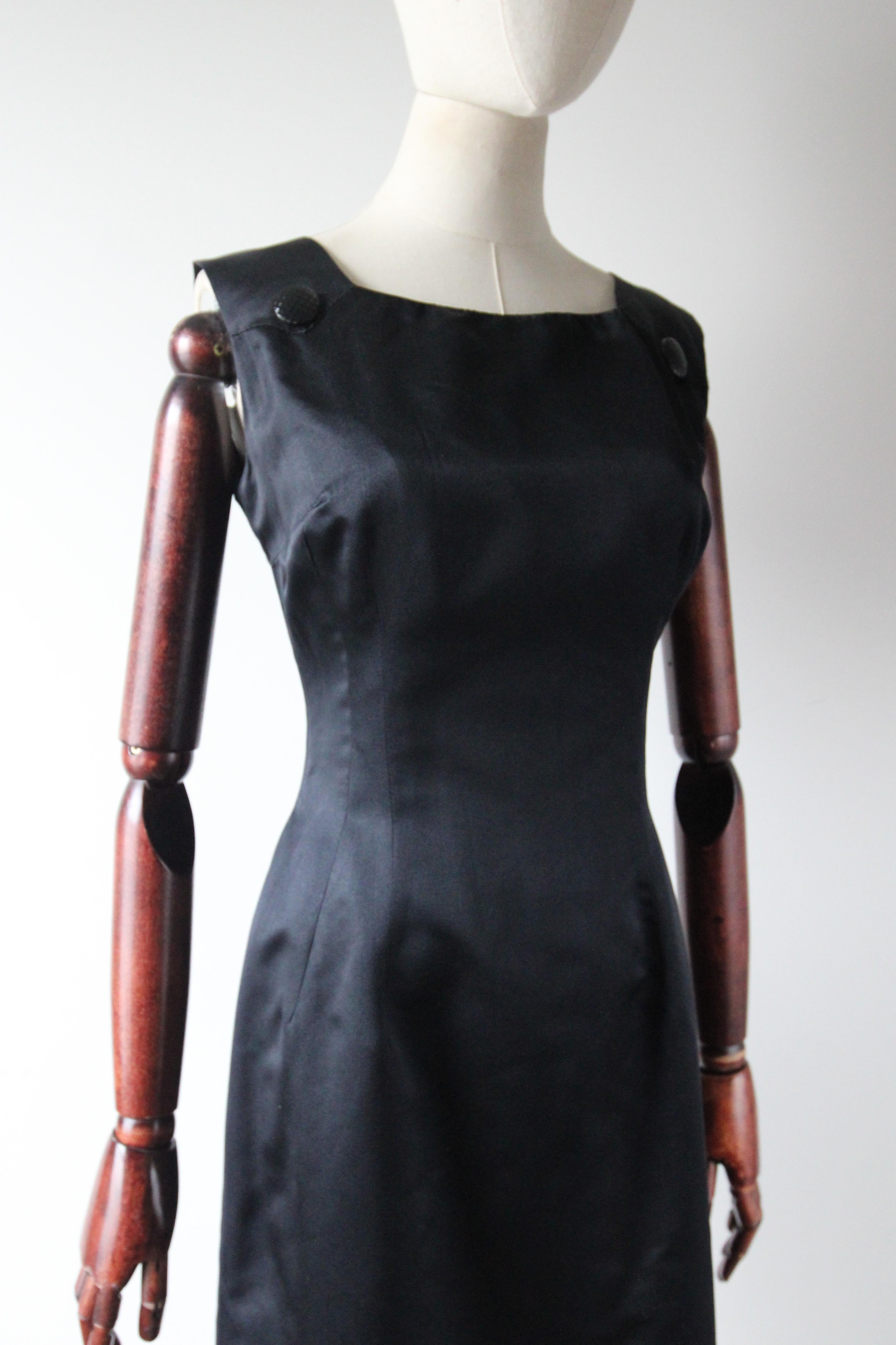 Donna Abito da cocktail vintage anni '60 in raso nero Anne Fogarty UK 8-10 US 4-6 in vendita